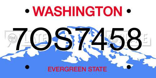 7OS7458 Washington License Plate