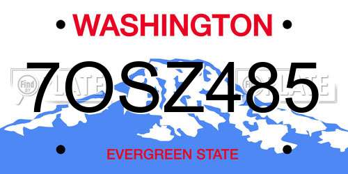 7OSZ485 Washington License Plate