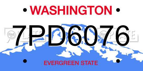 7PD6076 Washington License Plate