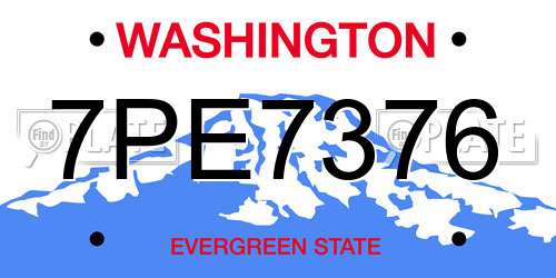 7PE7376 Washington License Plate