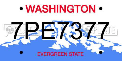 7PE7377 Washington License Plate