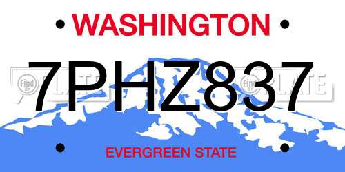 7PHZ837 Washington License Plate