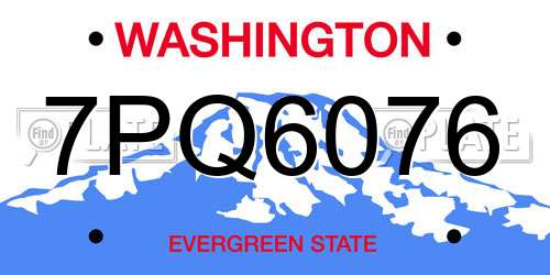 7PQ6076 Washington License Plate