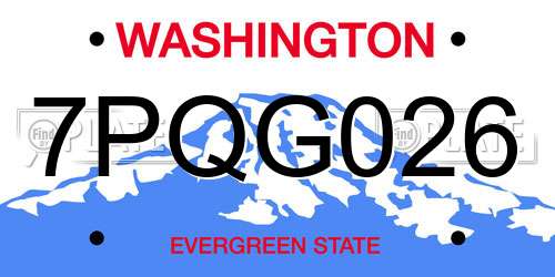 7PQG026 Washington License Plate