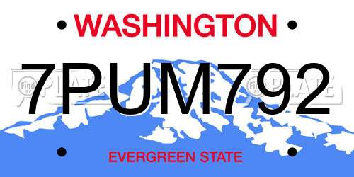 7PUM792 Washington License Plate