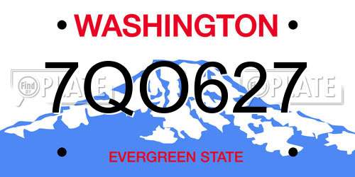 7QO627 Washington License Plate