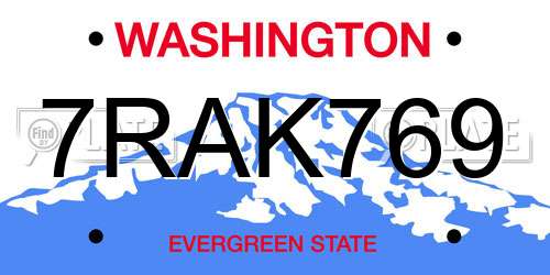 7RAK769 Washington License Plate