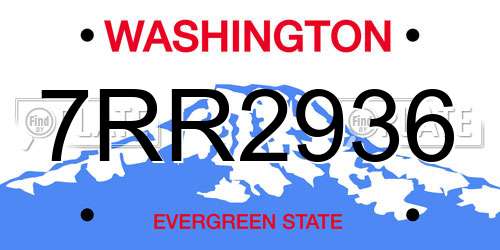 7RR2936 Washington License Plate