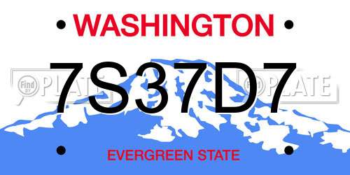 7S37D7 Washington License Plate