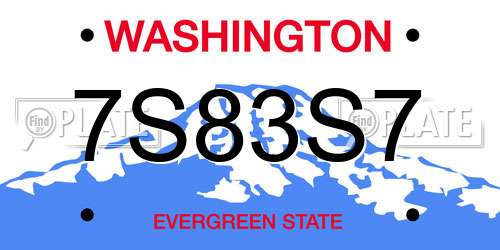7S83S7 Washington License Plate