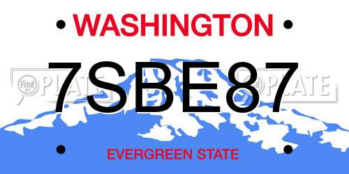 7SBE87 Washington License Plate