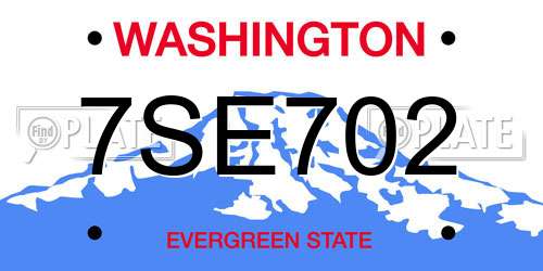 7SE702 Washington License Plate
