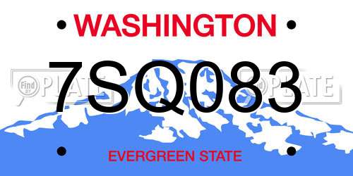 7SQ083 Washington License Plate