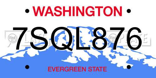 7SQL876 Washington License Plate