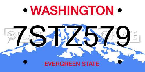 7STZ579 Washington License Plate