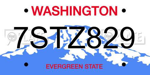 7STZ829 Washington License Plate