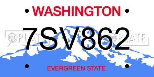 7SV862 Washington License Plate