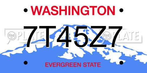 7T45Z7 Washington License Plate