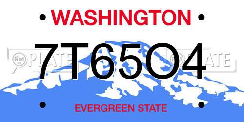 7T65O4 Washington License Plate
