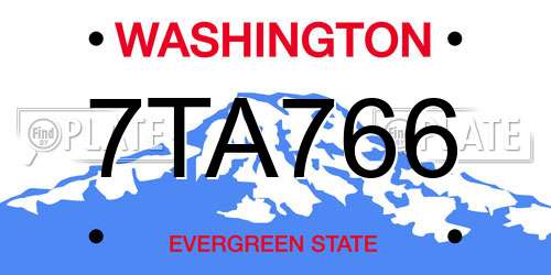7TA766 Washington License Plate