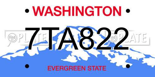 7TA822 Washington License Plate