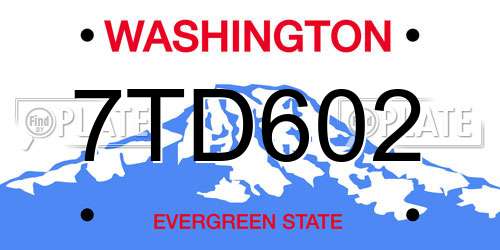 7TD602 Washington License Plate