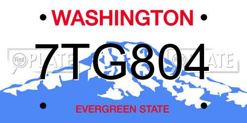 7TG804 Washington License Plate