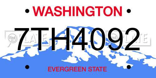 7TH4092 Washington License Plate
