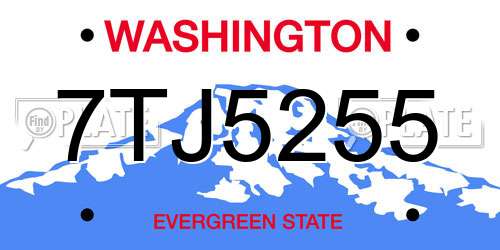 7TJ5255 Washington License Plate
