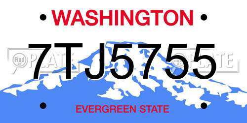 7TJ5755 Washington License Plate