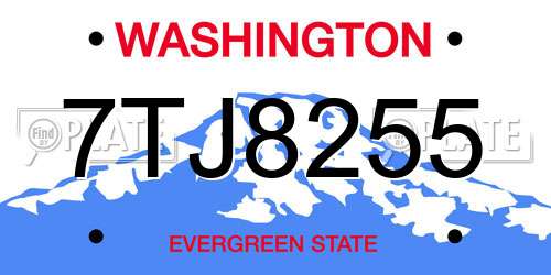 7TJ8255 Washington License Plate