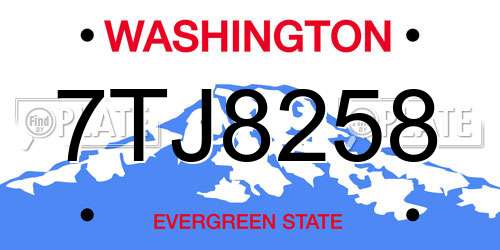 7TJ8258 Washington License Plate