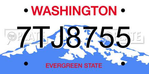 7TJ8755 Washington License Plate