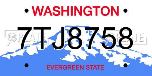 7TJ8758 Washington License Plate