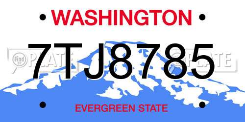 7TJ8785 Washington License Plate