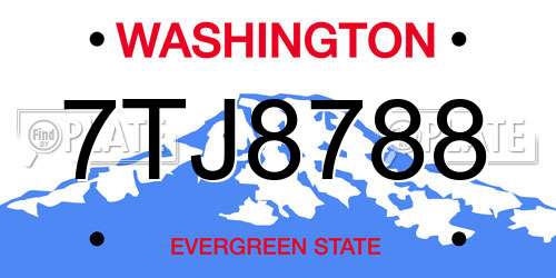 7TJ8788 Washington License Plate