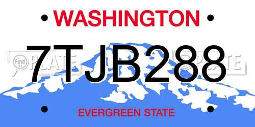 7TJB288 Washington License Plate