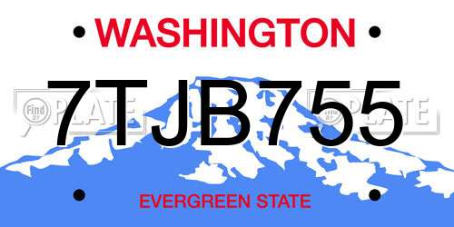 7TJB755 Washington License Plate