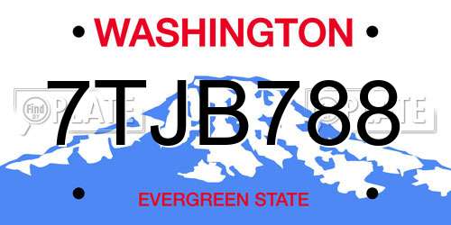 7TJB788 Washington License Plate