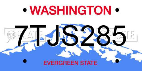 7TJS285 Washington License Plate