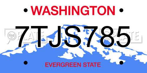 7TJS785 Washington License Plate