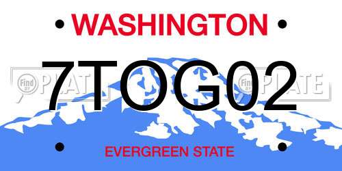 7TOG02 Washington License Plate