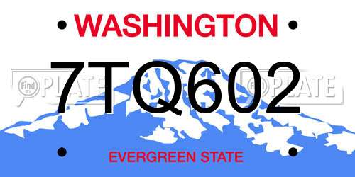 7TQ602 Washington License Plate