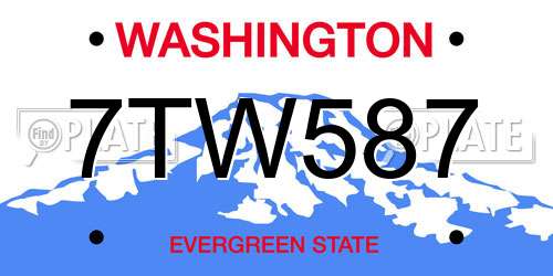 7TW587 Washington License Plate