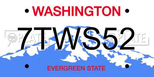 7TWS52 Washington License Plate