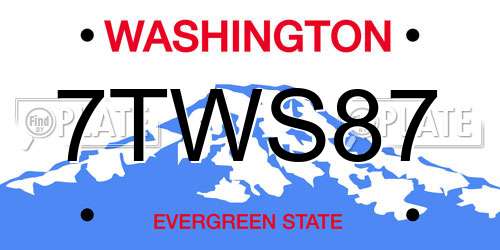 7TWS87 Washington License Plate