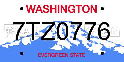 7TZ0776 Washington License Plate