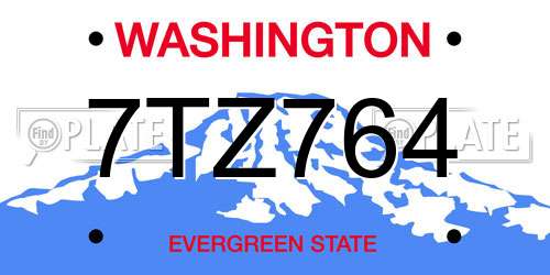7TZ764 Washington License Plate