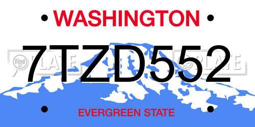 7TZD552 Washington License Plate