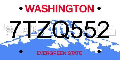 7TZQ552 Washington License Plate